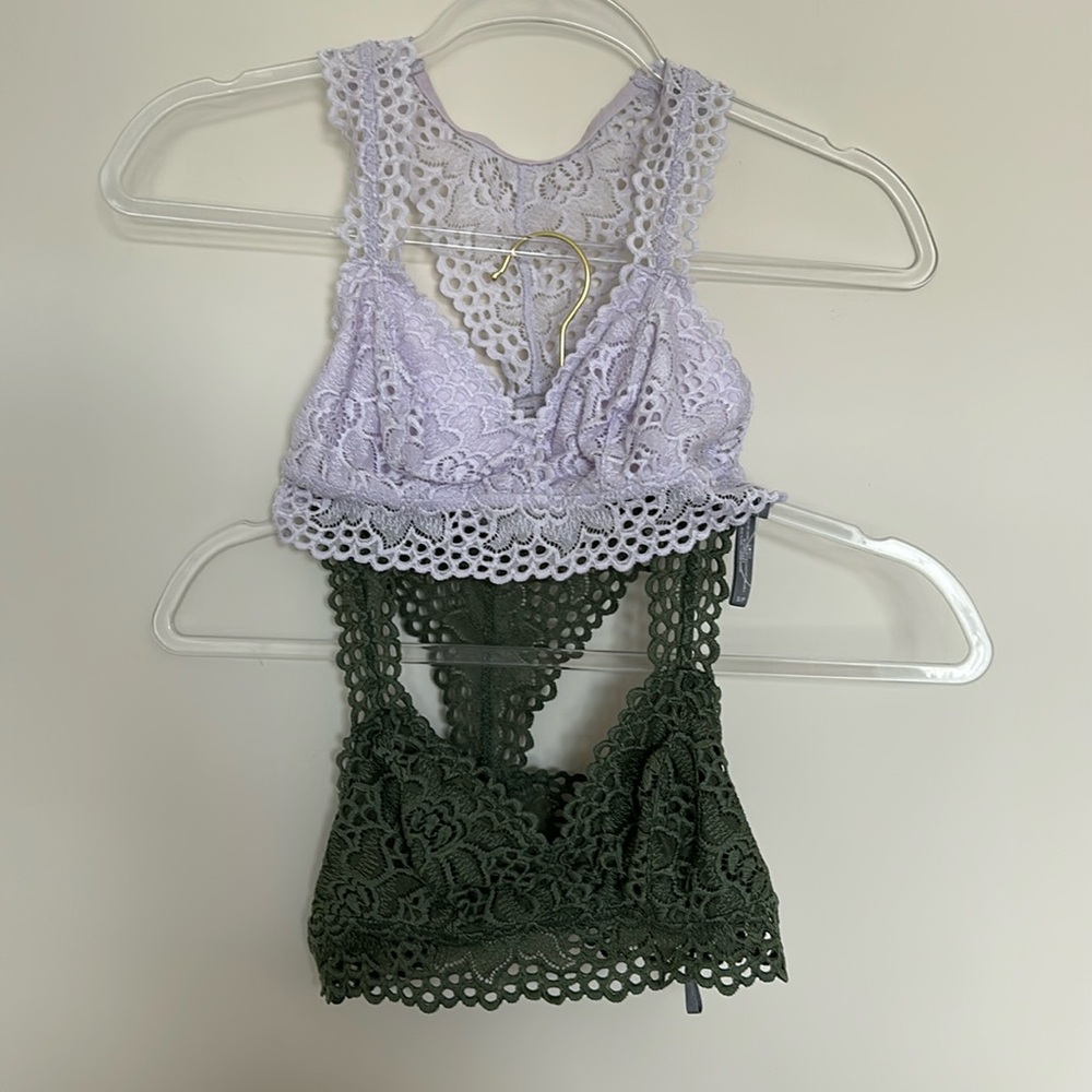 Aerie Lace Racerback Bralettes - Size Small - Light Purple and Green